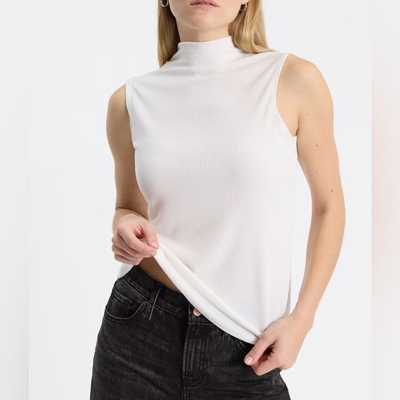 Express White Ribbed Fitted Mock Neck Tank New - Picture 4 of 4